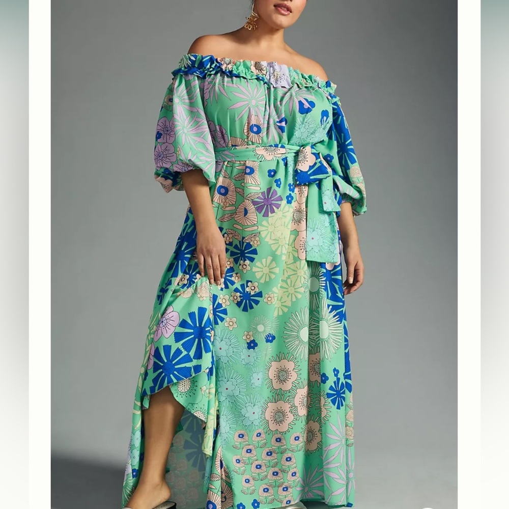 Anthropologie/ Oopscool Off-The-Shoulder Printed Dress